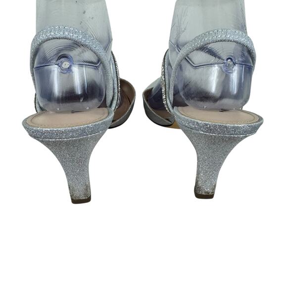 Nina Silver Glitter Shimmer Pointed Closed Toe Rhinestone Strappy Heels Size 11 - Picture 4 of 9